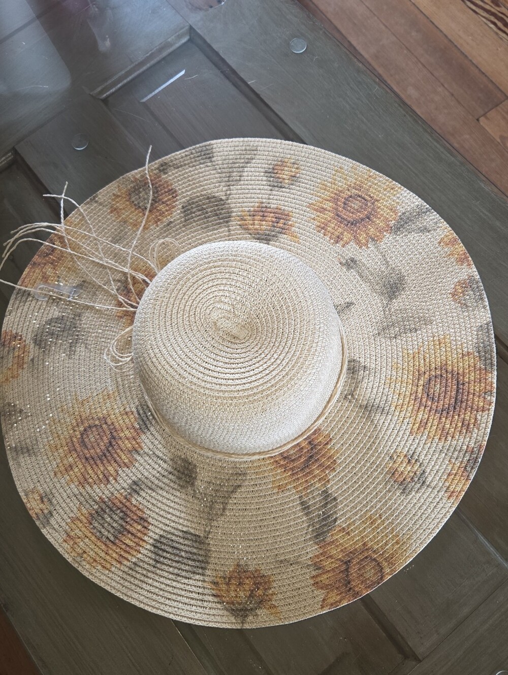 Sunflower Sun Hat - Wide Brim (18.5"), Neutral Yellow Floral